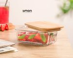 ظرف شیشه ای شیاردار درب چوبی لیمون219059