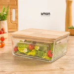ظرف شیشه ای شیاردار2.25 لیتر درب چوبی219259 لیمون