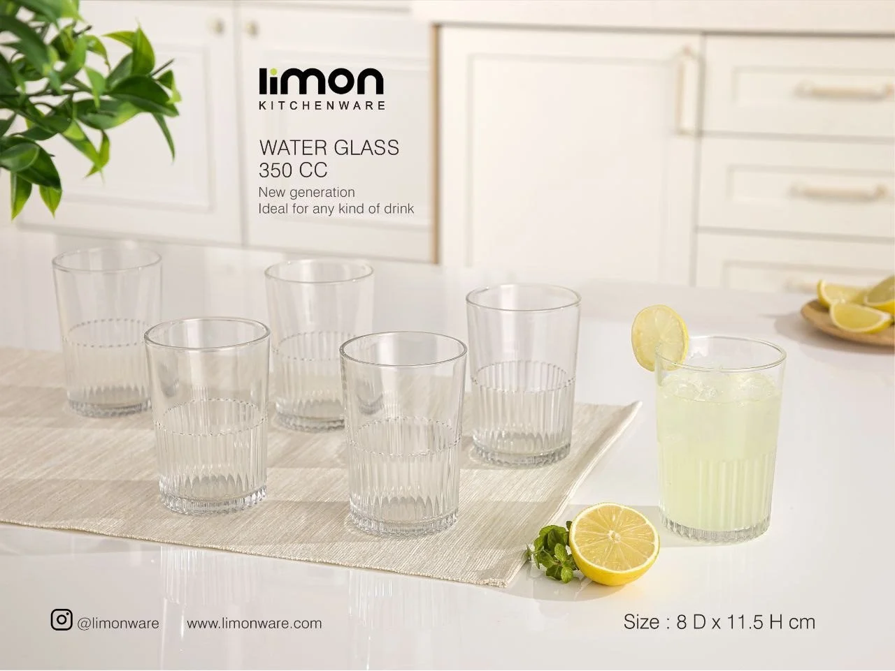 LIMON-498 لیوان شیشه ای شیاردار 350 سی سی 6 عددی221600 - Image 1