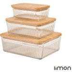 ست ظرف شیشه ای مستطیل شیاردار درب چوبی لیمون221159
