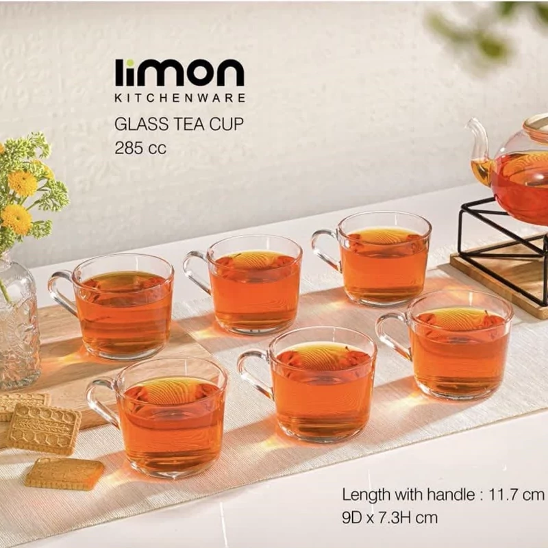 فنجان شیشه ای دسته دار 285 سی سی6عددی228200
